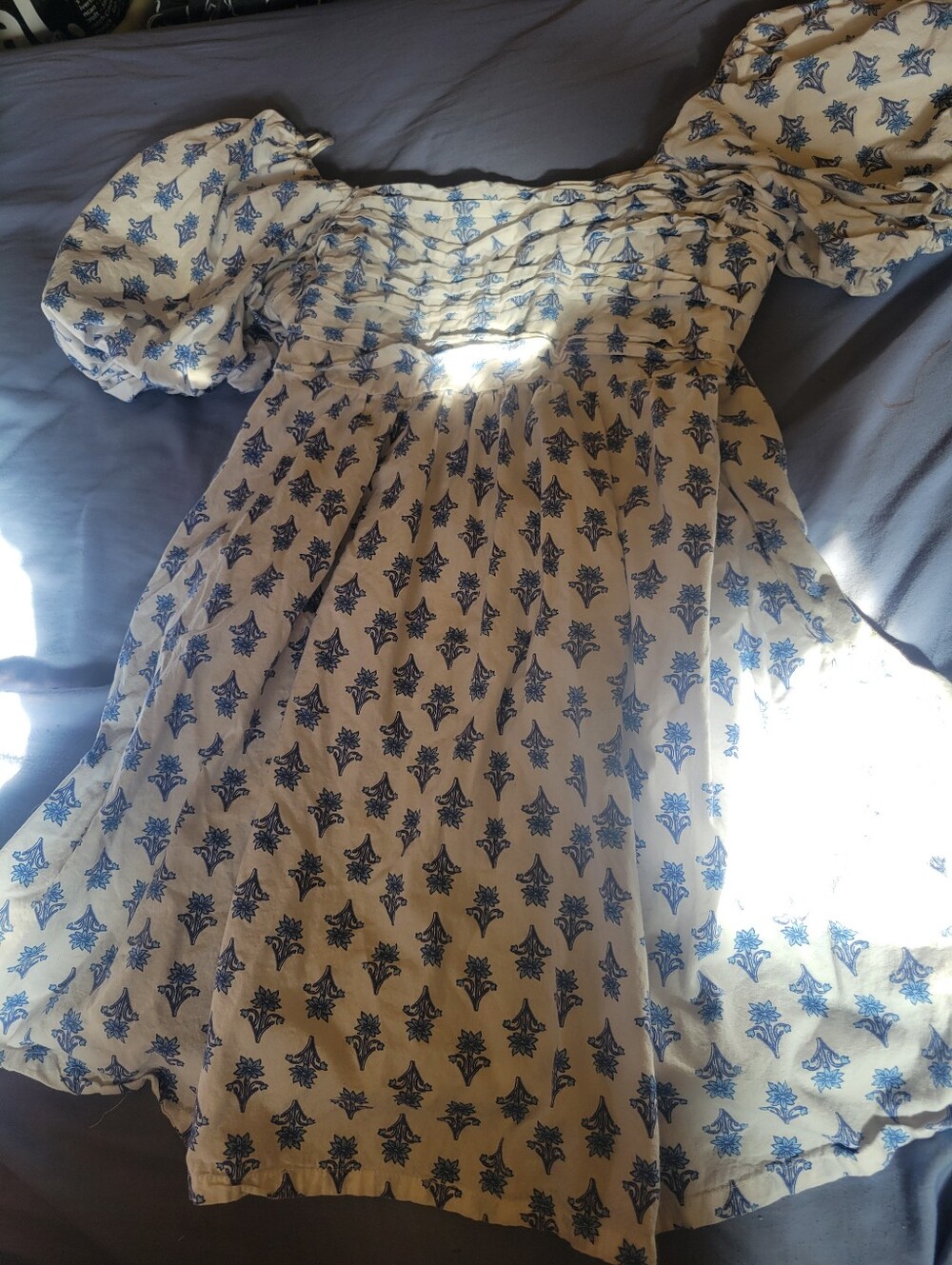 Jessica Simpson Cream Midi Dress with Blue Floral Print